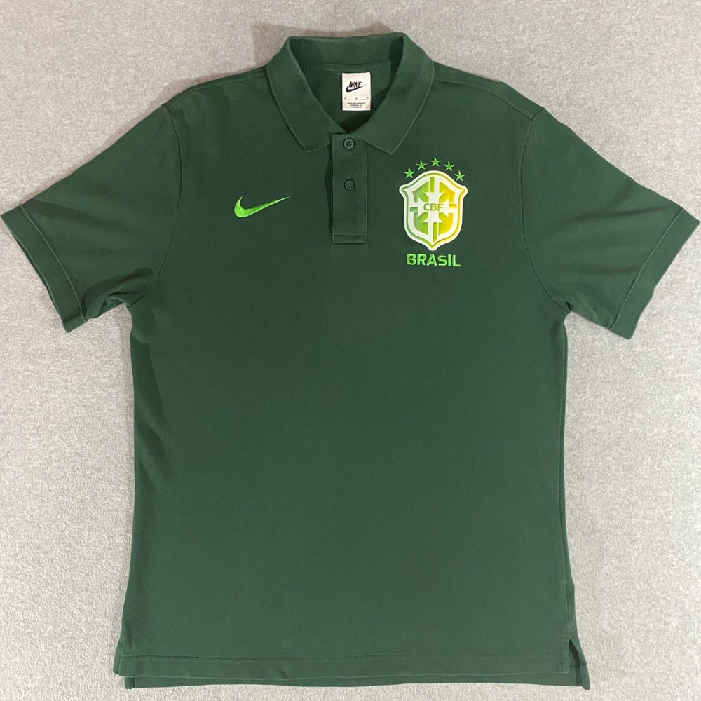 Nike Brasil CBF Soccer Polo Shirt Mens Medium Green Short Sleeve Pique Top